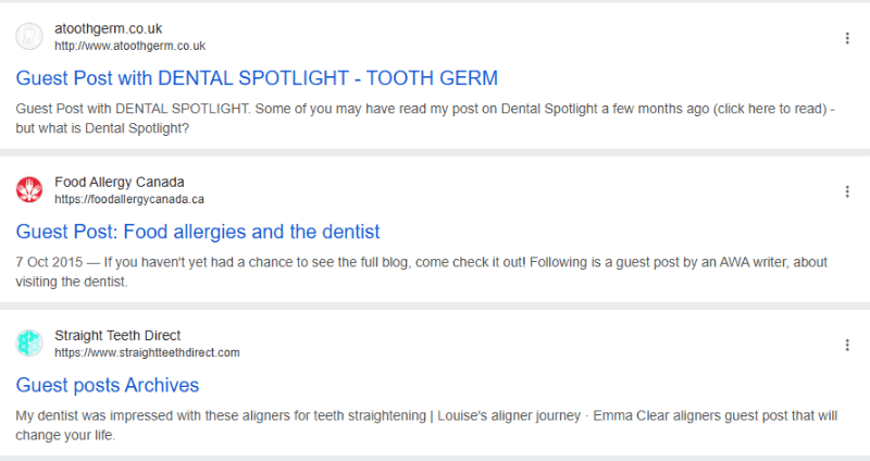 Close-up of Google SERP page 4-5 showing guest post opportunity sites